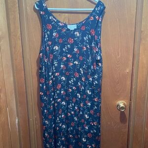 Vintage Size 22 Floral Sleeveless Midi Dress - Black and Red